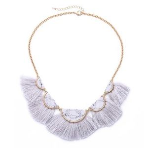 NWT White Marble Tassel Statement Necklace